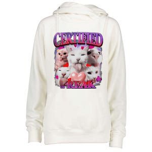 Meme Cat Certified Freak Eat Cement Cursed Cat Funny Womens Funnel Neck Pullover Hood