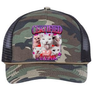 Meme Cat Certified Freak Eat Cement Cursed Cat Funny Retro Rope Trucker Hat Cap