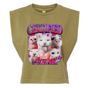 Meme Cat Certified Freak Eat Cement Cursed Cat Funny Garment-Dyed Women's Muscle Tee