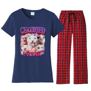 Meme Cat Certified Freak Eat Cement Cursed Cat Funny Women's Flannel Pajama Set