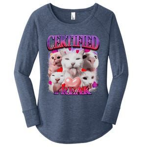 Meme Cat Certified Freak Eat Cement Cursed Cat Funny Women's Perfect Tri Tunic Long Sleeve Shirt