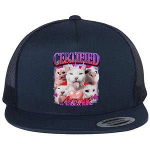 Meme Cat Certified Freak Eat Cement Cursed Cat Funny Flat Bill Trucker Hat