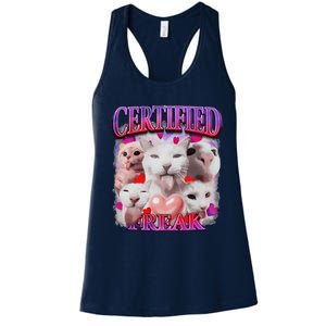 Meme Cat Certified Freak Eat Cement Cursed Cat Funny Women's Racerback Tank