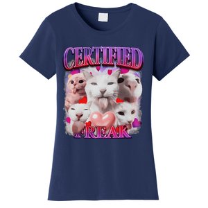 Meme Cat Certified Freak Eat Cement Cursed Cat Funny Women's T-Shirt