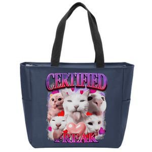 Meme Cat Certified Freak Eat Cement Cursed Cat Funny Zip Tote Bag