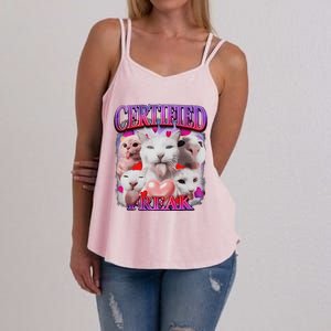 Meme Cat Certified Freak Eat Cement Cursed Cat Funny Women's Strappy Tank