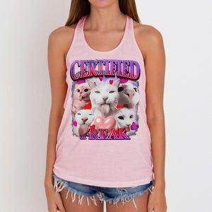 Meme Cat Certified Freak Eat Cement Cursed Cat Funny Women's Knotted Racerback Tank