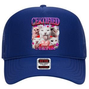 Meme Cat Certified Freak Eat Cement Cursed Cat Funny High Crown Mesh Back Trucker Hat