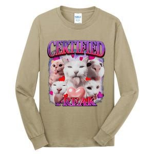 Meme Cat Certified Freak Eat Cement Cursed Cat Funny Tall Long Sleeve T-Shirt