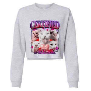 Meme Cat Certified Freak Eat Cement Cursed Cat Funny Cropped Pullover Crew