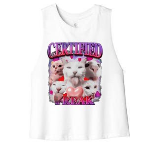 Meme Cat Certified Freak Eat Cement Cursed Cat Funny Women's Racerback Cropped Tank