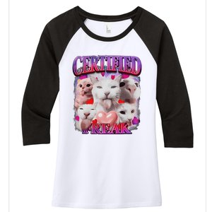 Meme Cat Certified Freak Eat Cement Cursed Cat Funny Women's Tri-Blend 3/4-Sleeve Raglan Shirt