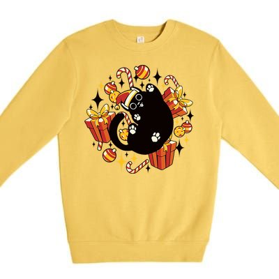 Meowy Catmas Cat Christmas Cute Kitten Cats Santa Hat Xmas Gift Premium Crewneck Sweatshirt