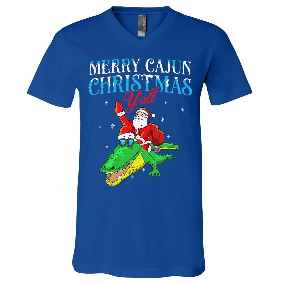 Merry Cajun Christmas Yall Funny Louisiana Bayou Xmas V-Neck T-Shirt