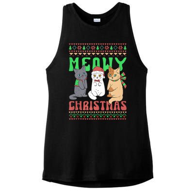 Meowy Catmas Cat Xmas Family Merry Christmas Tank Top Ladies PosiCharge Tri-Blend Wicking Tank