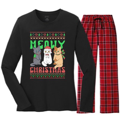 Meowy Catmas Cat Xmas Family Merry Christmas Tank Top Women's Long Sleeve Flannel Pajama Set 