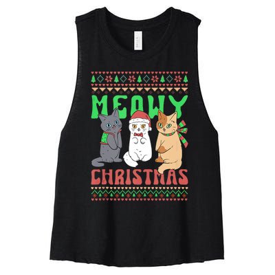 Meowy Catmas Cat Xmas Family Merry Christmas Tank Top Women's Racerback Cropped Tank