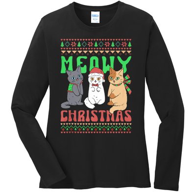 Meowy Catmas Cat Xmas Family Merry Christmas Tank Top Ladies Long Sleeve Shirt