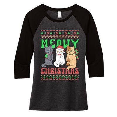 Meowy Catmas Cat Xmas Family Merry Christmas Tank Top Women's Tri-Blend 3/4-Sleeve Raglan Shirt