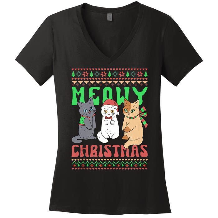 Meowy Catmas Cat Xmas Family Merry Christmas Tank Top Women's V-Neck T-Shirt