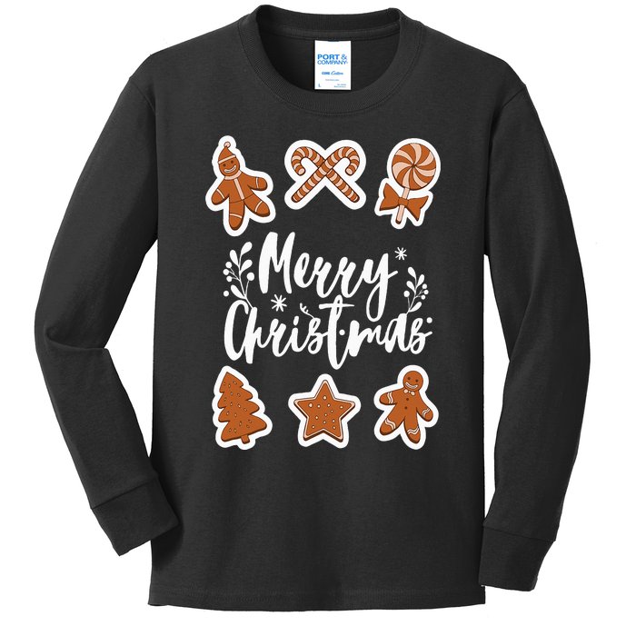 Merry Christmas Cookies Gingerbread Man Tree Baking Cute Kids Long Sleeve Shirt