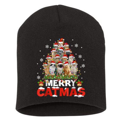 Merry Catmas Cat Christmas Pajamas X-mas Ugly Sweater Wo Short Acrylic Beanie