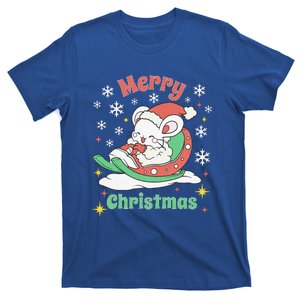 Merry Christmas Cute Mouse Winter Sleigh  T-Shirt