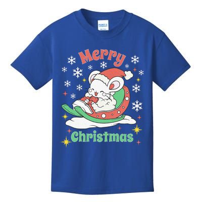 Merry Christmas Cute Mouse Winter Sleigh  Kids T-Shirt