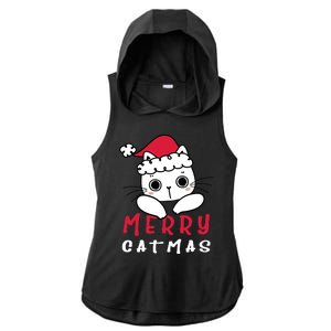 Merry Catrmas Cute Christmas Santa Kitty Xmas Ladies PosiCharge Tri-Blend Wicking Draft Hoodie Tank