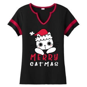 Merry Catrmas Cute Christmas Santa Kitty Xmas Ladies Halftime Notch Neck Tee