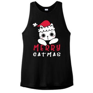 Merry Catrmas Cute Christmas Santa Kitty Xmas Ladies PosiCharge Tri-Blend Wicking Tank