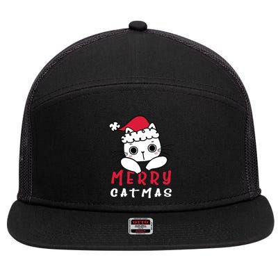 Merry Catrmas Cute Christmas Santa Kitty Xmas 7 Panel Mesh Trucker Snapback Hat