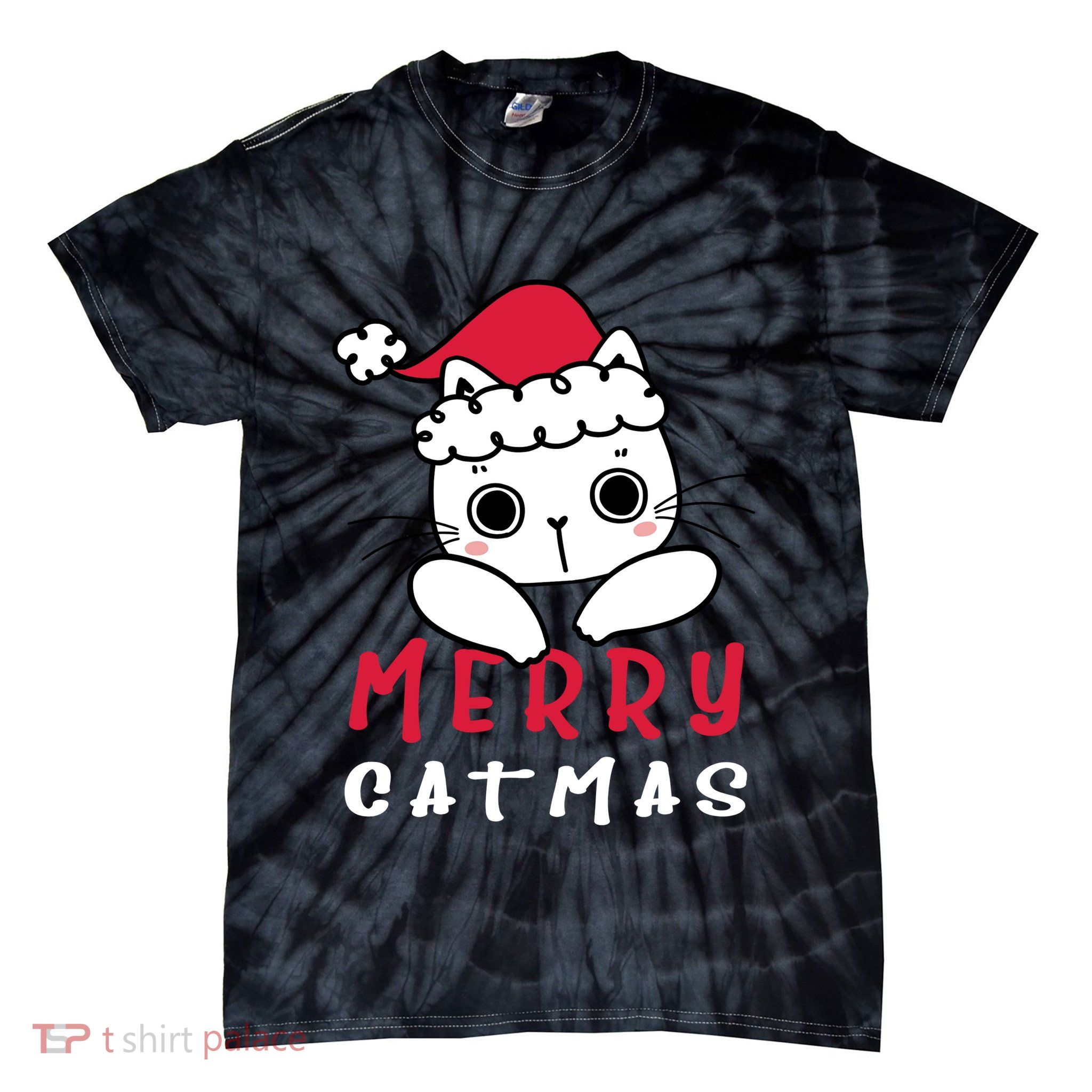 Merry Catrmas Cute Christmas Santa Kitty Xmas Tie-Dye T-Shirt