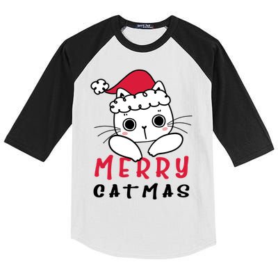 Merry Catrmas Cute Christmas Santa Kitty Xmas Kids Colorblock Raglan Jersey