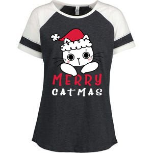 Merry Catrmas Cute Christmas Santa Kitty Xmas Enza Ladies Jersey Colorblock Tee