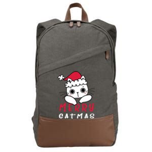 Merry Catrmas Cute Christmas Santa Kitty Xmas Cotton Canvas Backpack