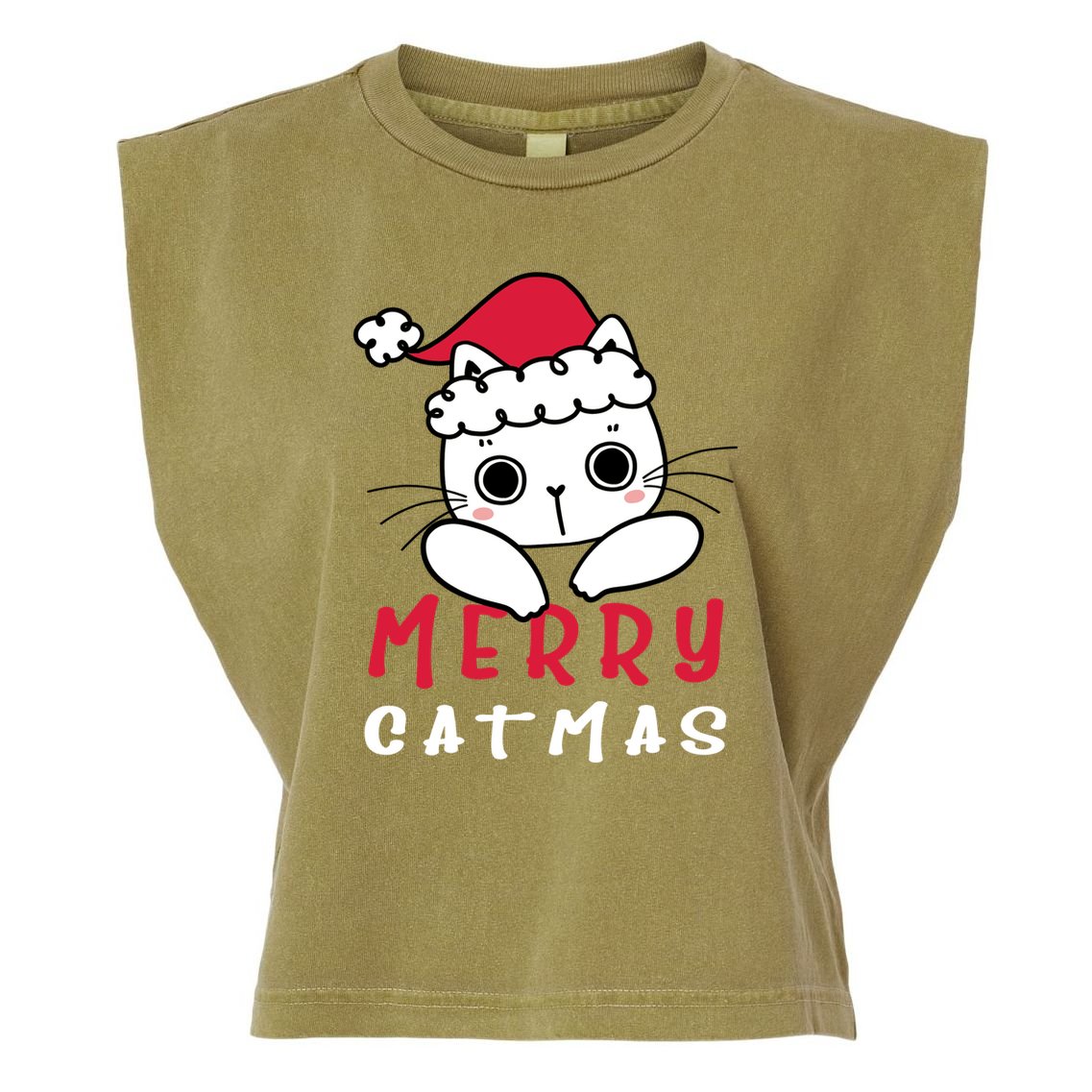 Merry Catrmas Cute Christmas Santa Kitty Xmas Garment-Dyed Women's Muscle Tee