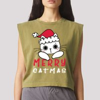 Merry Catrmas Cute Christmas Santa Kitty Xmas Garment-Dyed Women's Muscle Tee
