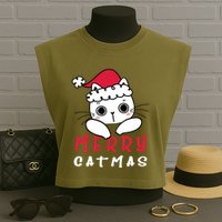 Merry Catrmas Cute Christmas Santa Kitty Xmas Garment-Dyed Women's Muscle Tee