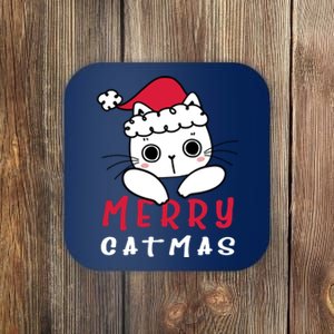 Merry Catrmas Cute Christmas Santa Kitty Xmas Coaster