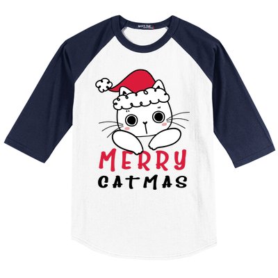 Merry Catrmas Cute Christmas Santa Kitty Xmas Baseball Sleeve Shirt