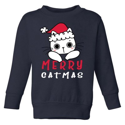 Merry Catrmas Cute Christmas Santa Kitty Xmas Toddler Sweatshirt