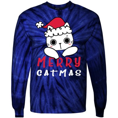 Merry Catrmas Cute Christmas Santa Kitty Xmas Tie-Dye Long Sleeve Shirt