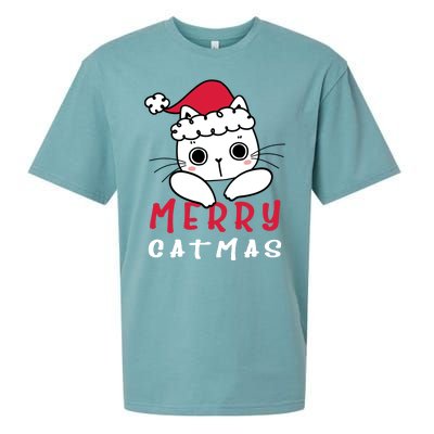 Merry Catrmas Cute Christmas Santa Kitty Xmas Sueded Cloud Jersey T-Shirt