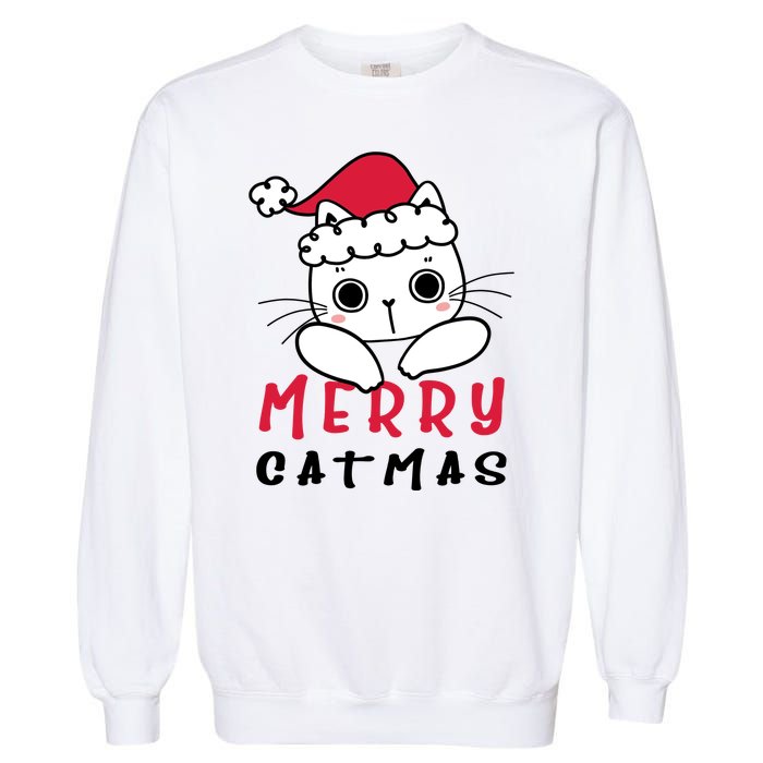 Merry Catrmas Cute Christmas Santa Kitty Xmas Garment-Dyed Sweatshirt