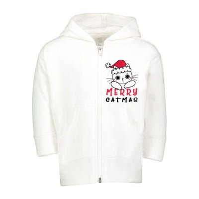 Merry Catrmas Cute Christmas Santa Kitty Xmas Toddler Zip Fleece Hoodie