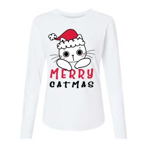 Merry Catrmas Cute Christmas Santa Kitty Xmas Womens Cotton Relaxed Long Sleeve T-Shirt