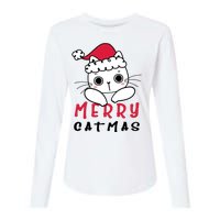 Merry Catrmas Cute Christmas Santa Kitty Xmas Womens Cotton Relaxed Long Sleeve T-Shirt