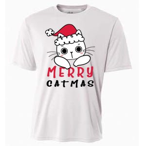 Merry Catrmas Cute Christmas Santa Kitty Xmas Cooling Performance Crew T-Shirt