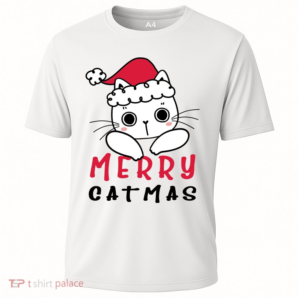 Merry Catrmas Cute Christmas Santa Kitty Xmas Cooling Performance Crew T-Shirt